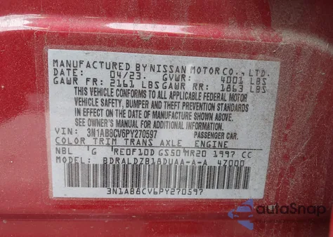 2023 Nissan Sentra Sv Xtronic Cvt from USA, damaged, VIN 3N1AB8CV6PY270597